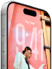 iPhone 17 Pro, front exterior, demonstrating the iOS 26 Lock Screen, Dynamic Island at top, Action button, volume buttons